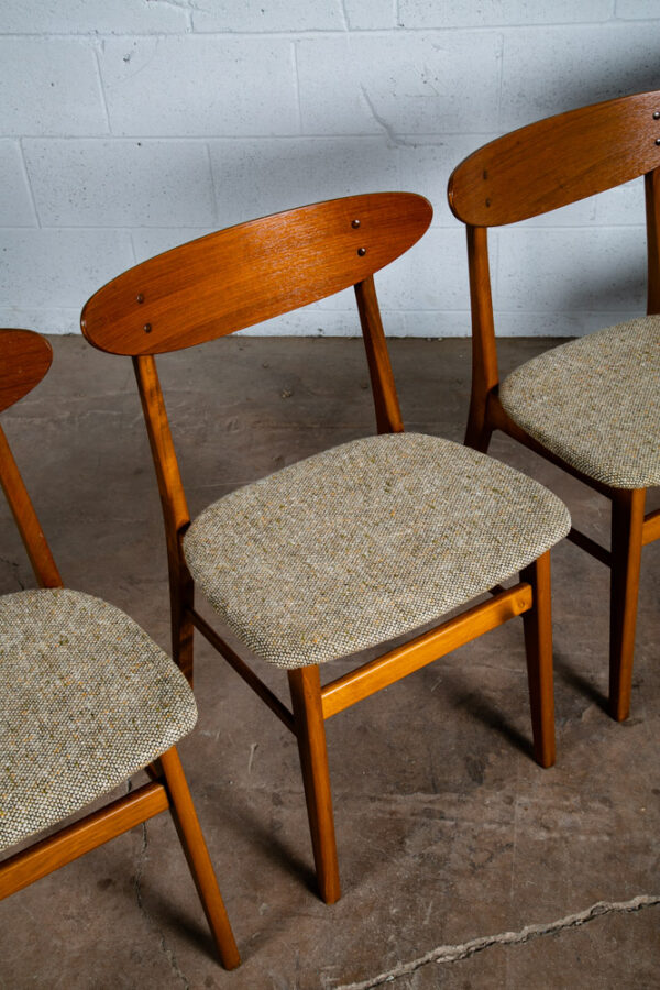 Mid Century Danish Modern Dining Chair Oatmeal Tweed Set 4 Teak Round Copenhagen - Image 6