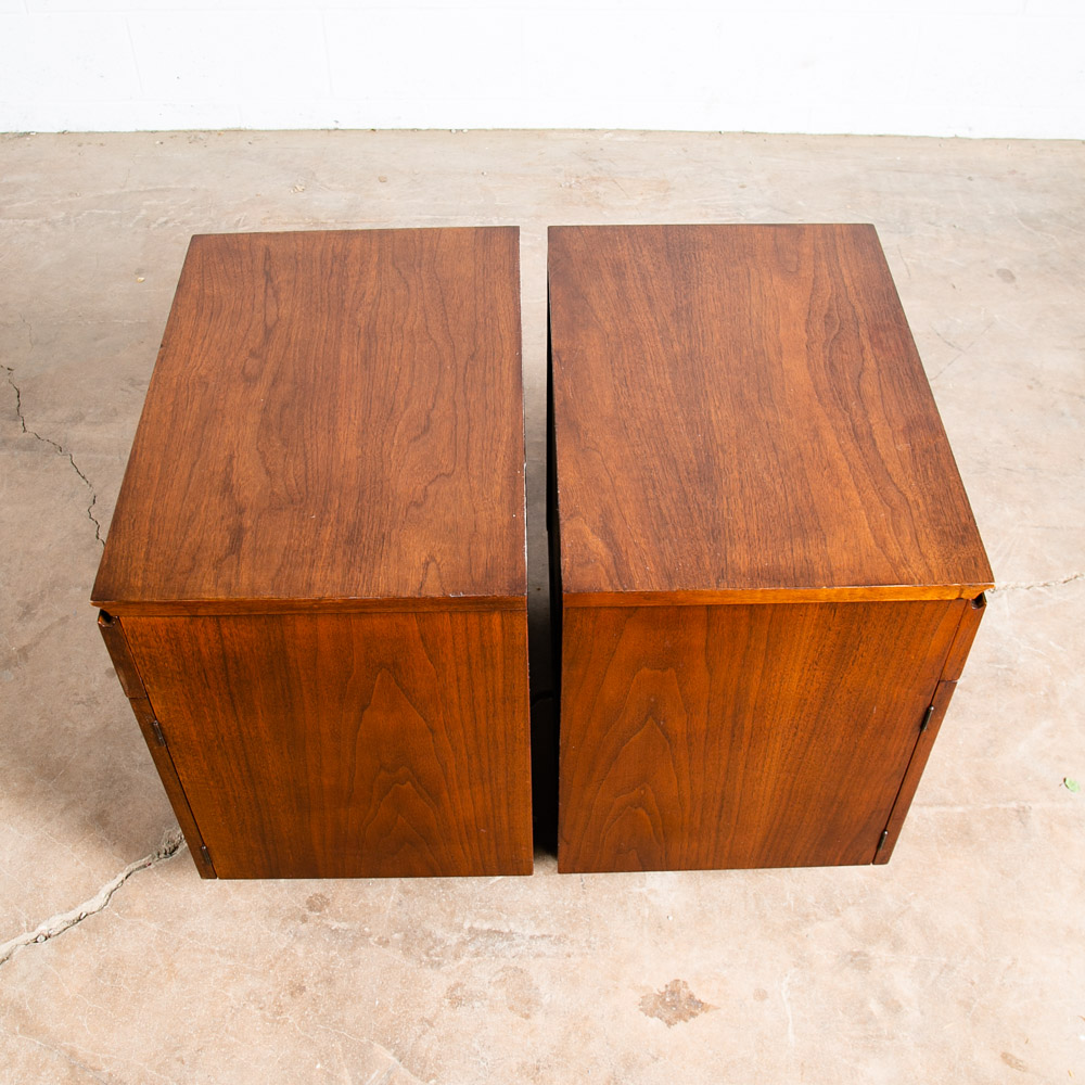 Mid Century Modern Nightstands End Side Tables John Stuart Walnut Drawer Cabinet - Image 8