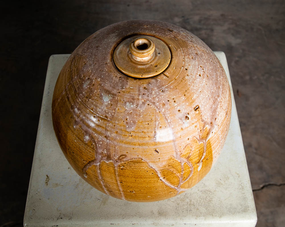 Mid Century Modern Lidded Pot Tan Brown Orange Round Studio Ceramic Japanese Mcm - Image 11