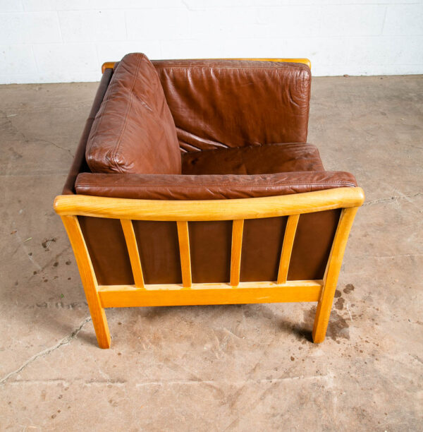 Mid Century Danish Modern Lounge Chair Stouby Worn Leather Brown Arm Denmark VG+ - Image 3