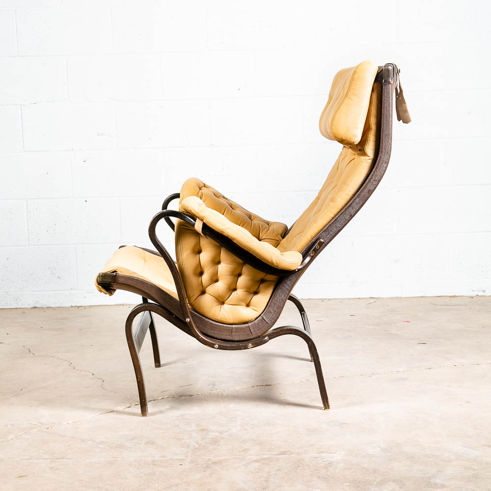 Mid Century Danish Modern Lounge Chair Dux Bruno Mathsson Pernilla Tan Leather - Image 2