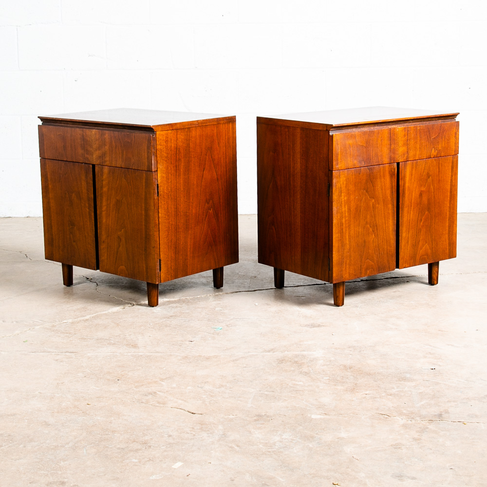 Mid Century Modern Nightstands End Side Tables John Stuart Walnut Drawer Cabinet