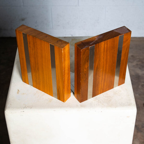 Mid Century Modern Bookends Solid Walnut Wood Metal Park Sherman Vintage Signed - Image 3