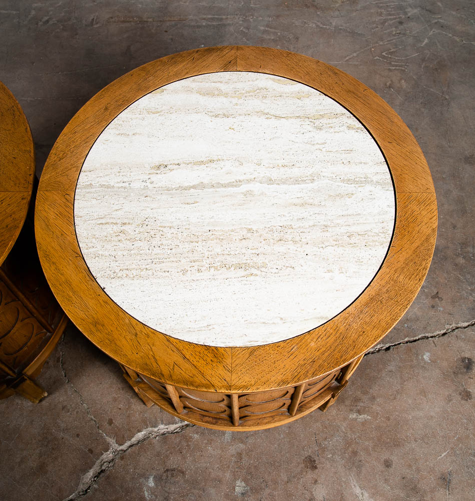 Mid Century Modern Side Tables End Nightstands Round Marble Door SetThomasville - Image 10