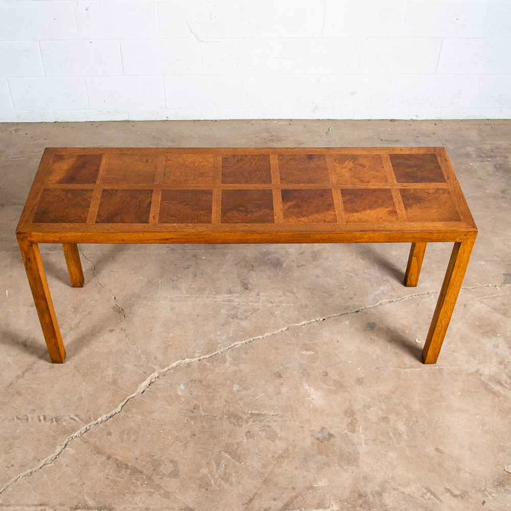 Mid Century Modern Console Table Solid Oak Burl Wood American Design Vintage - Image 3