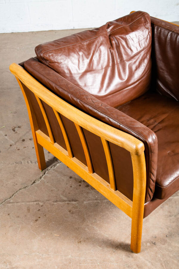Mid Century Danish Modern Lounge Chair Stouby Worn Leather Brown Arm Denmark VG+ - Image 9