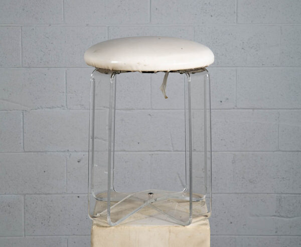 Mid Century Modern Stool Seat Vanity Lucite White Vintage Round Karmel Plastics - Image 6