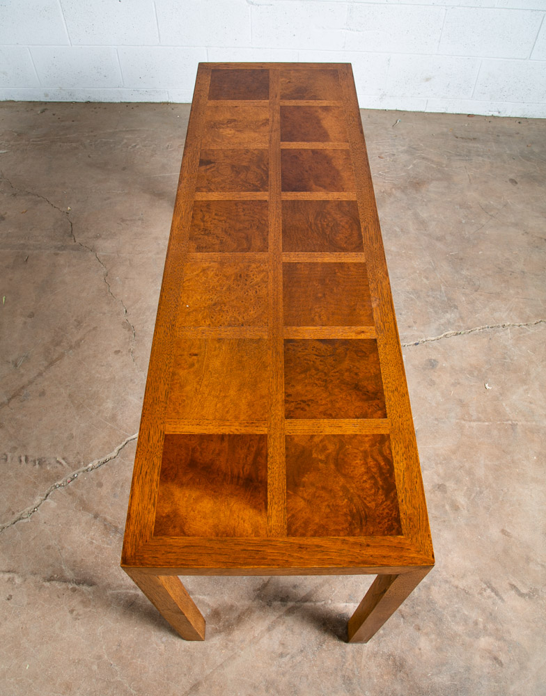 Mid Century Modern Console Table Solid Oak Burl Wood American Design Vintage - Image 5