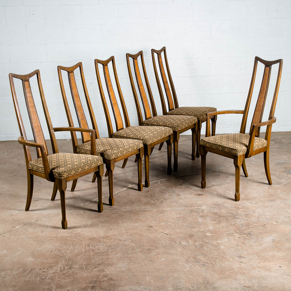 Mid Century Modern Dining Chairs 6 High Back Cane W/ 2 Armchairs Captain Set Mcm
