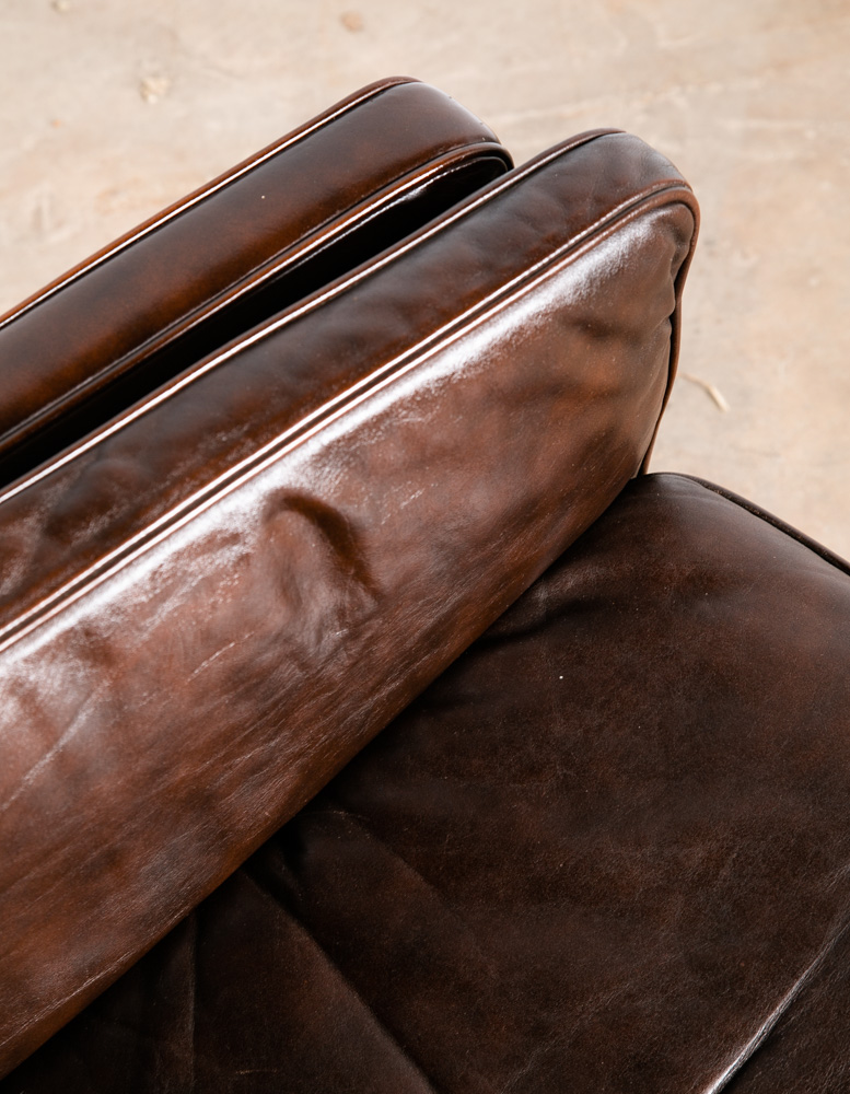 Mid Century Danish Modern Sofa Couch Brown Leather 2 Seat Settee Vintage Denmark - Image 9