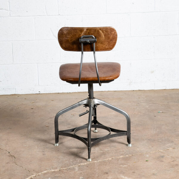 Vintage Drafting Stool Chair Restoration Hardware Adjustable Metal Brown Leather - Image 5
