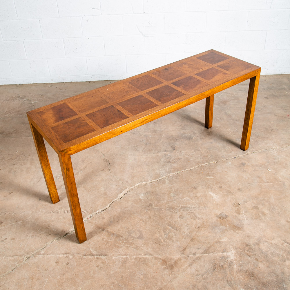 Mid Century Modern Console Table Solid Oak Burl Wood American Design Vintage - Image 2