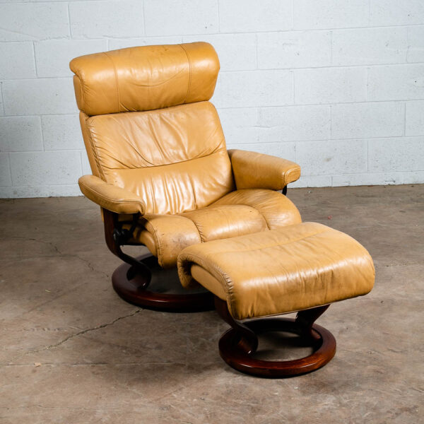 Mid Century Danish Modern Lounge Chair Ekornes Stressless Tan Ottoman Recliner L - Image 2