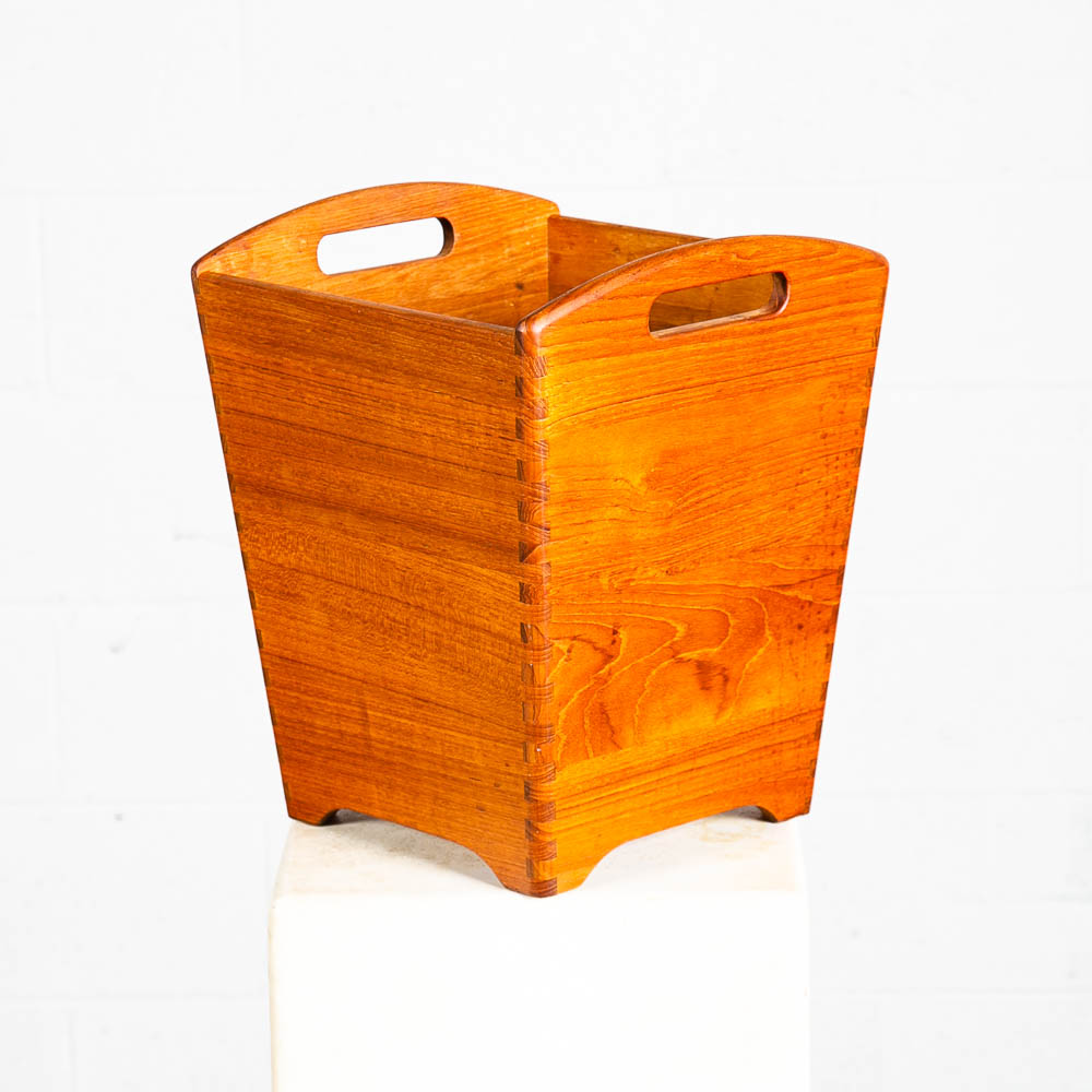Mid Century Danish Modern Trash Bin Teak Waste Basket Denmark Fingerjointed Mcm