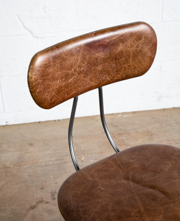 Vintage Drafting Stool Chair Restoration Hardware Adjustable Metal Brown Leather - Image 8
