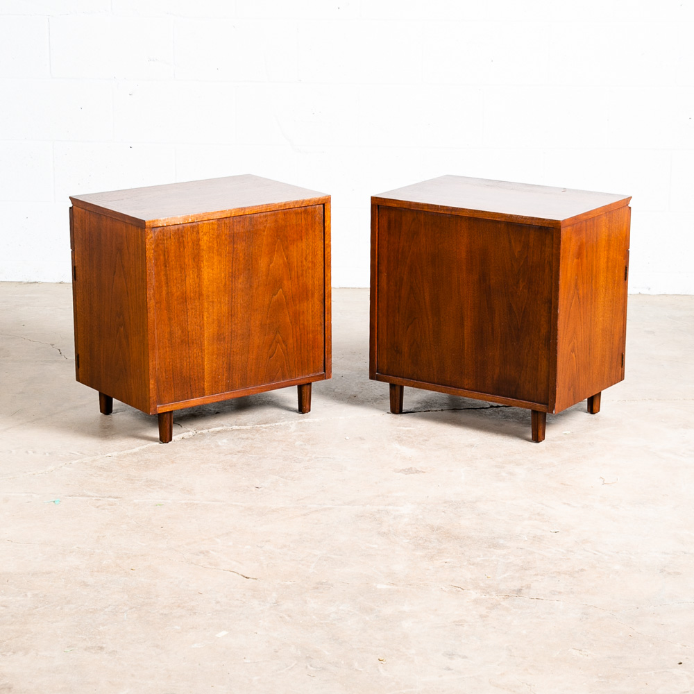 Mid Century Modern Nightstands End Side Tables John Stuart Walnut Drawer Cabinet - Image 4