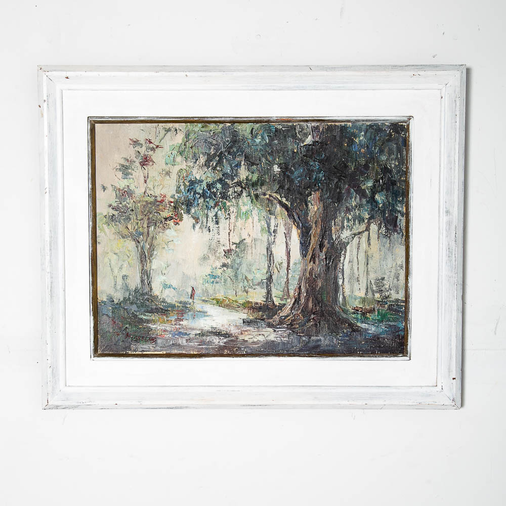 Mid Century Modern Oil Painting Betty Hay Freeland BH Art Trees Original Signed