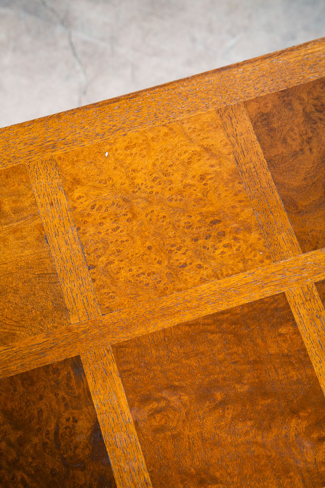 Mid Century Modern Console Table Solid Oak Burl Wood American Design Vintage - Image 8