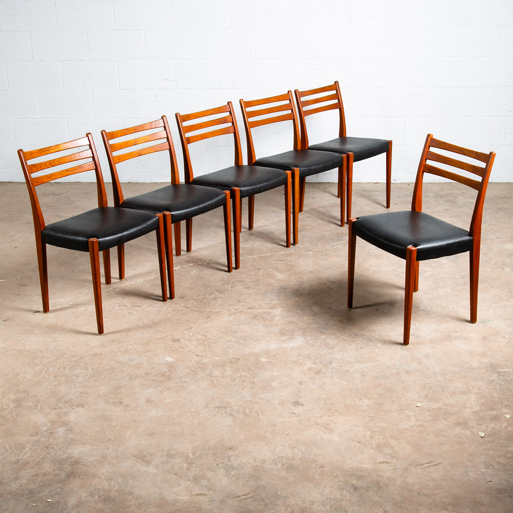 Mid Century Danish Modern Dining Chairs Set 6 Black Solid Teak Swedish Ladder NM