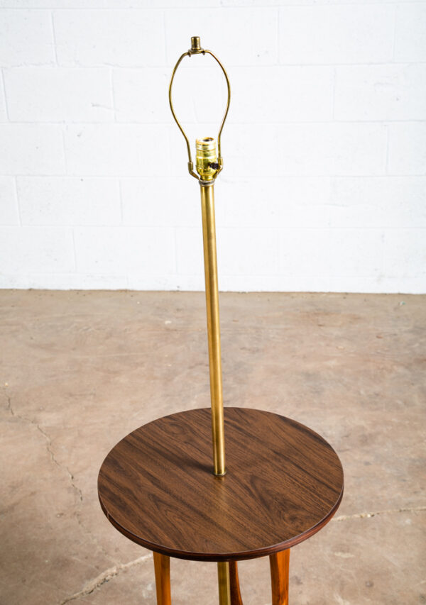 Mid Century Modern Floor Lamp Side Table Modeline Solid Walnut Round Lighting - Image 9