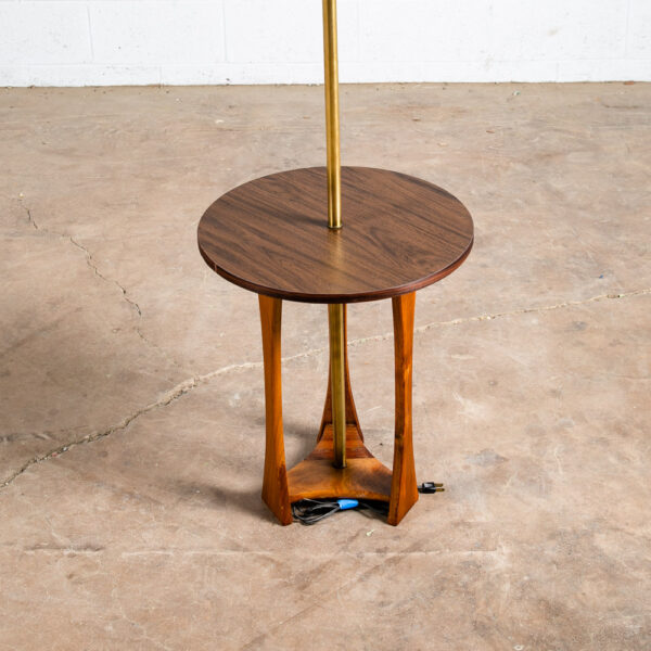 Mid Century Modern Floor Lamp Side Table Modeline Solid Walnut Round Lighting - Image 6