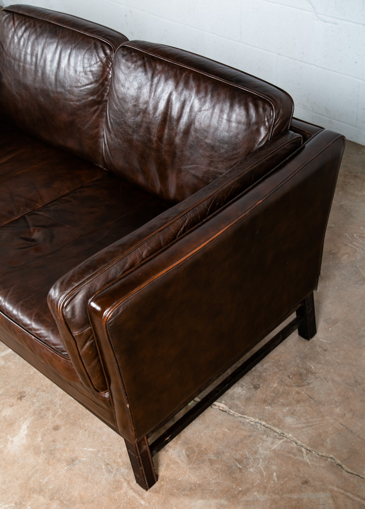 Mid Century Danish Modern Sofa Couch Brown Leather 2 Seat Settee Vintage Denmark - Image 10