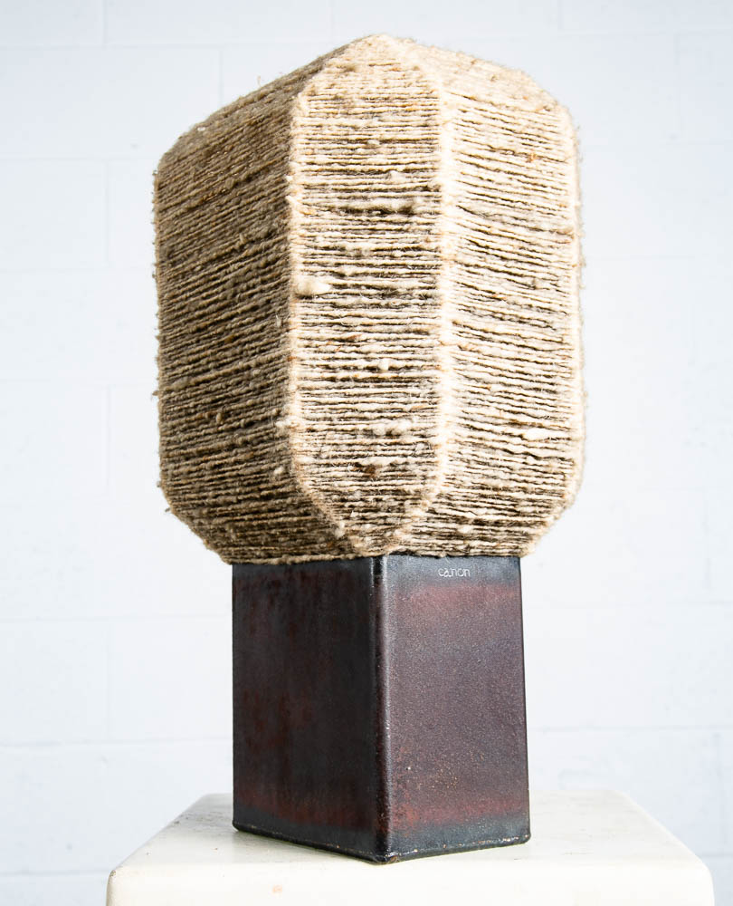 Mid Century Modern Table Lamp Metal Light Studio Made Welded Wool Shade Signed - Image 2