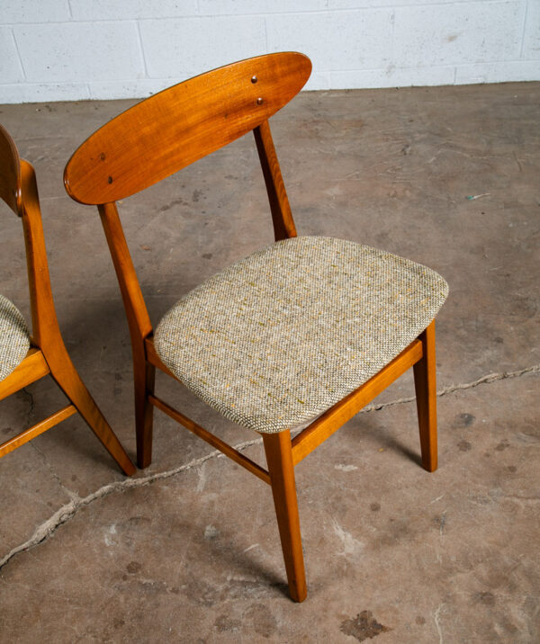 Mid Century Danish Modern Dining Chair Oatmeal Tweed Set 4 Teak Round Copenhagen - Image 12