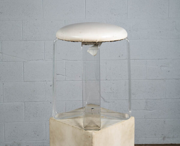 Mid Century Modern Stool Seat Vanity Lucite White Vintage Round Karmel Plastics - Image 8