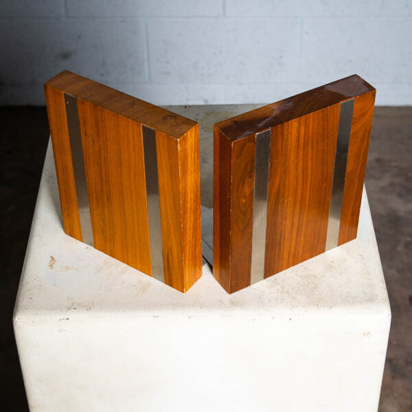 Mid Century Modern Bookends Solid Walnut Wood Metal Park Sherman Vintage Signed - Image 2
