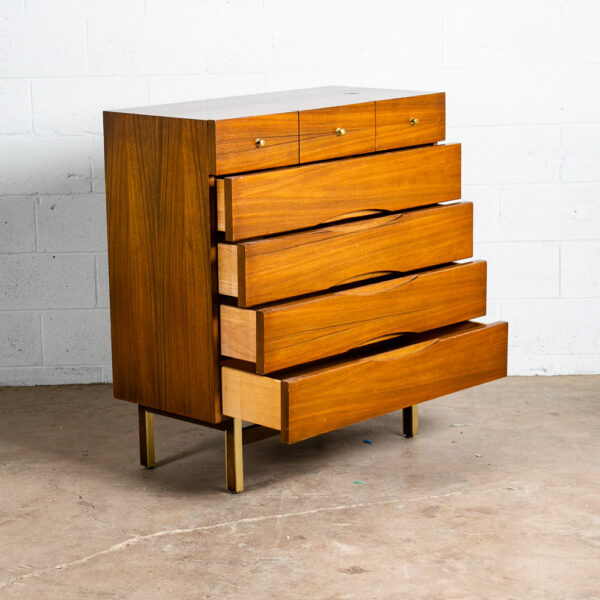 Mid Century Modern Highboy Dresser American Martinsville Brass Walnut 7 Drawer - Image 5