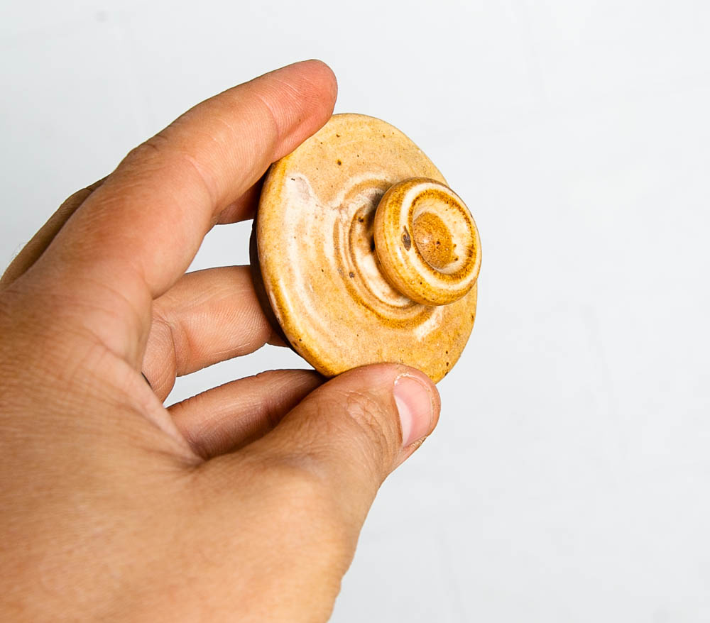 Mid Century Modern Lidded Pot Tan Brown Orange Round Studio Ceramic Japanese Mcm - Image 9