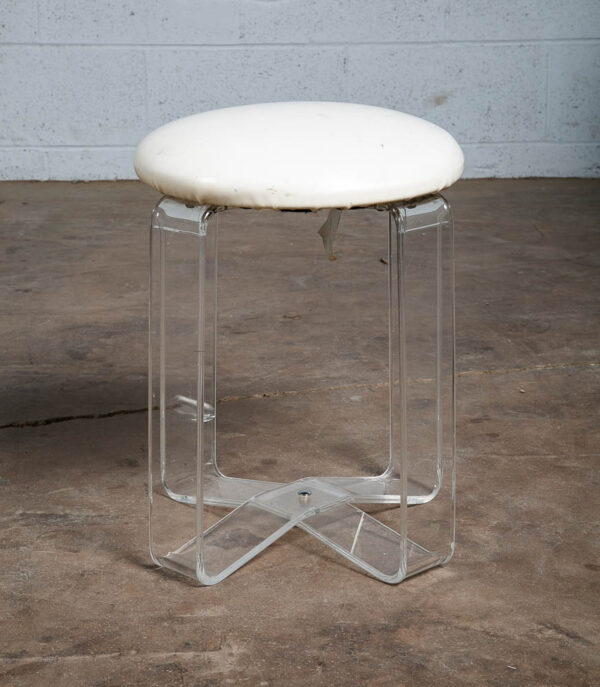 Mid Century Modern Stool Seat Vanity Lucite White Vintage Round Karmel Plastics - Image 2