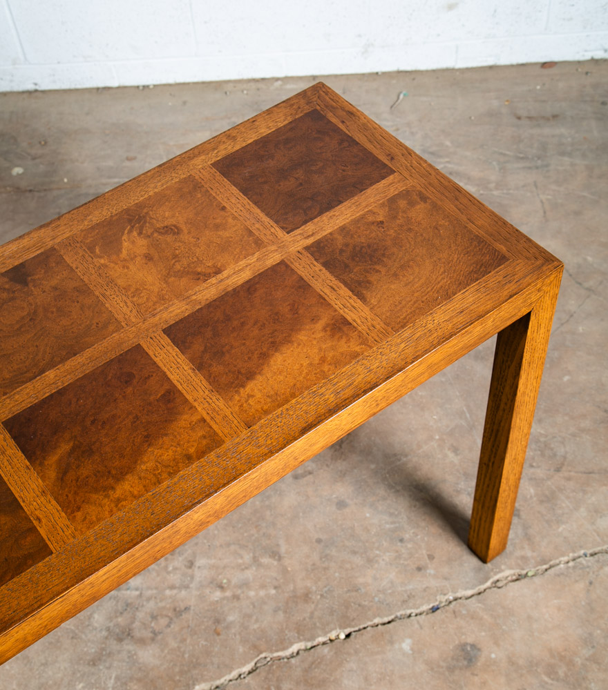 Mid Century Modern Console Table Solid Oak Burl Wood American Design Vintage - Image 12