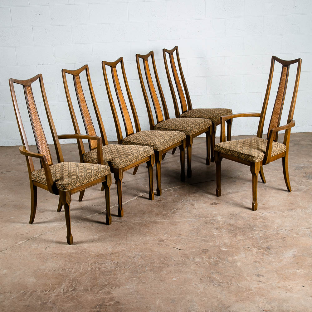 Mid Century Modern Dining Chairs 6 High Back Cane W/ 2 Armchairs Captain Set Mcm - Image 3