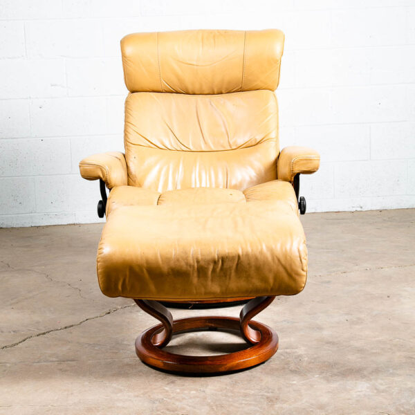 Mid Century Danish Modern Lounge Chair Ekornes Stressless Tan Ottoman Recliner L - Image 4