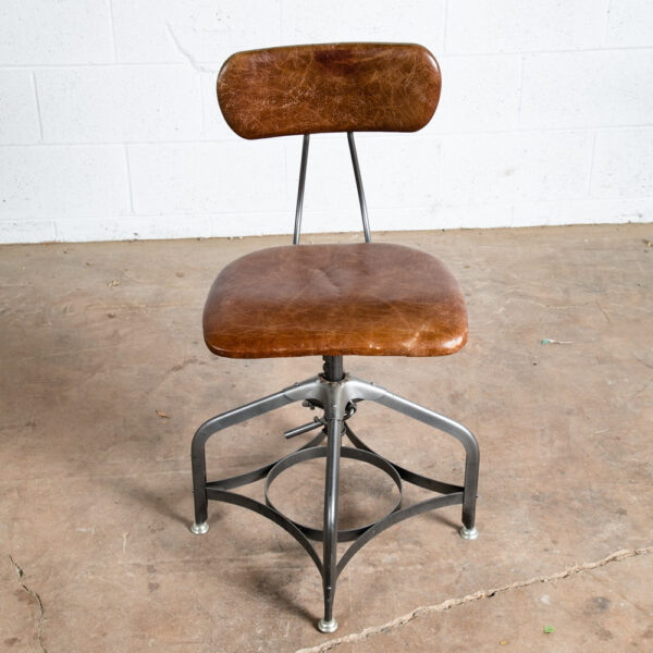 Vintage Drafting Stool Chair Restoration Hardware Adjustable Metal Brown Leather - Image 6