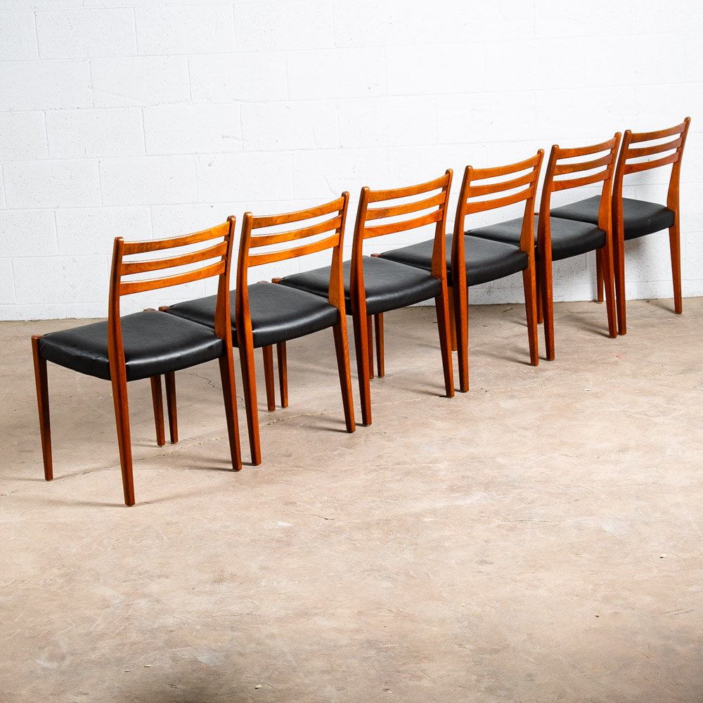 Mid Century Danish Modern Dining Chairs Set 6 Black Solid Teak Swedish Ladder NM - Image 3