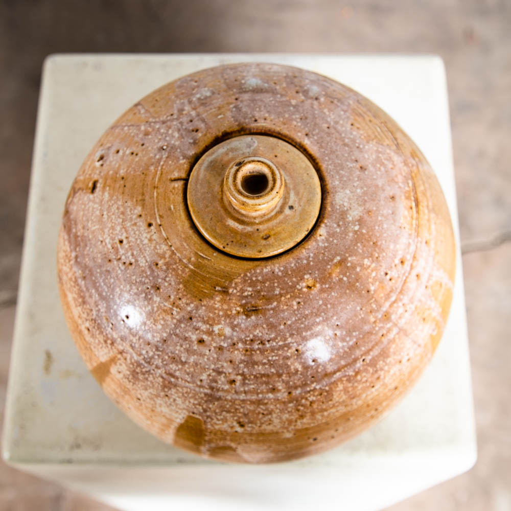 Mid Century Modern Lidded Pot Tan Brown Orange Round Studio Ceramic Japanese Mcm - Image 2