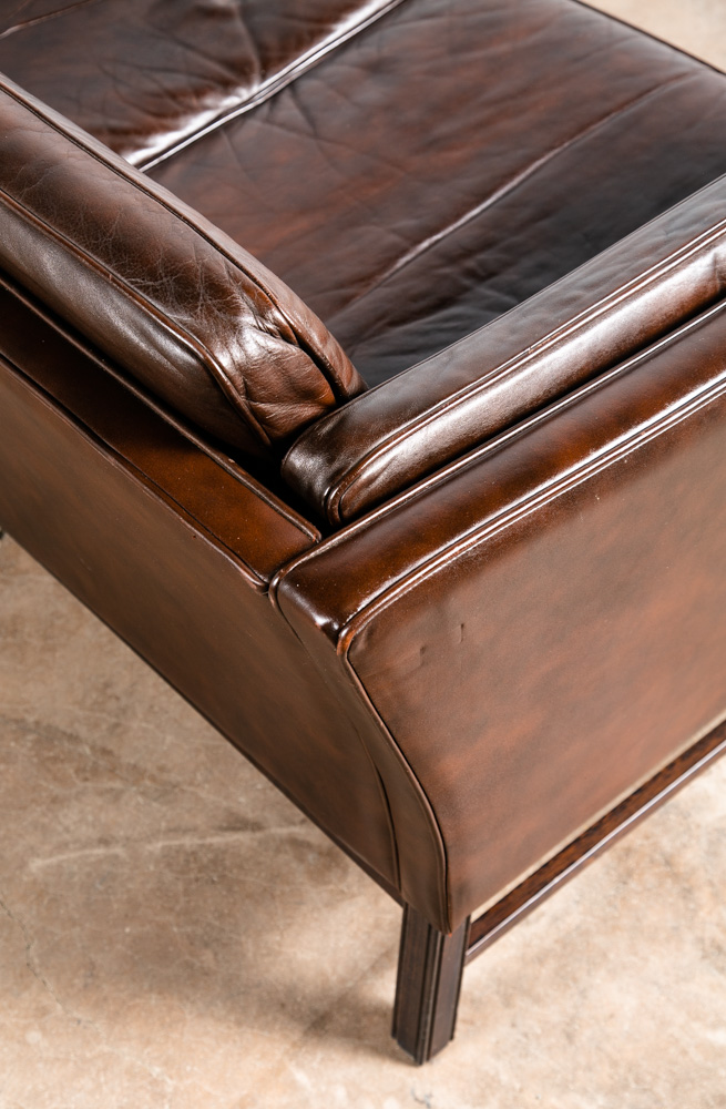 Mid Century Danish Modern Sofa Couch Brown Leather 2 Seat Settee Vintage Denmark - Image 7