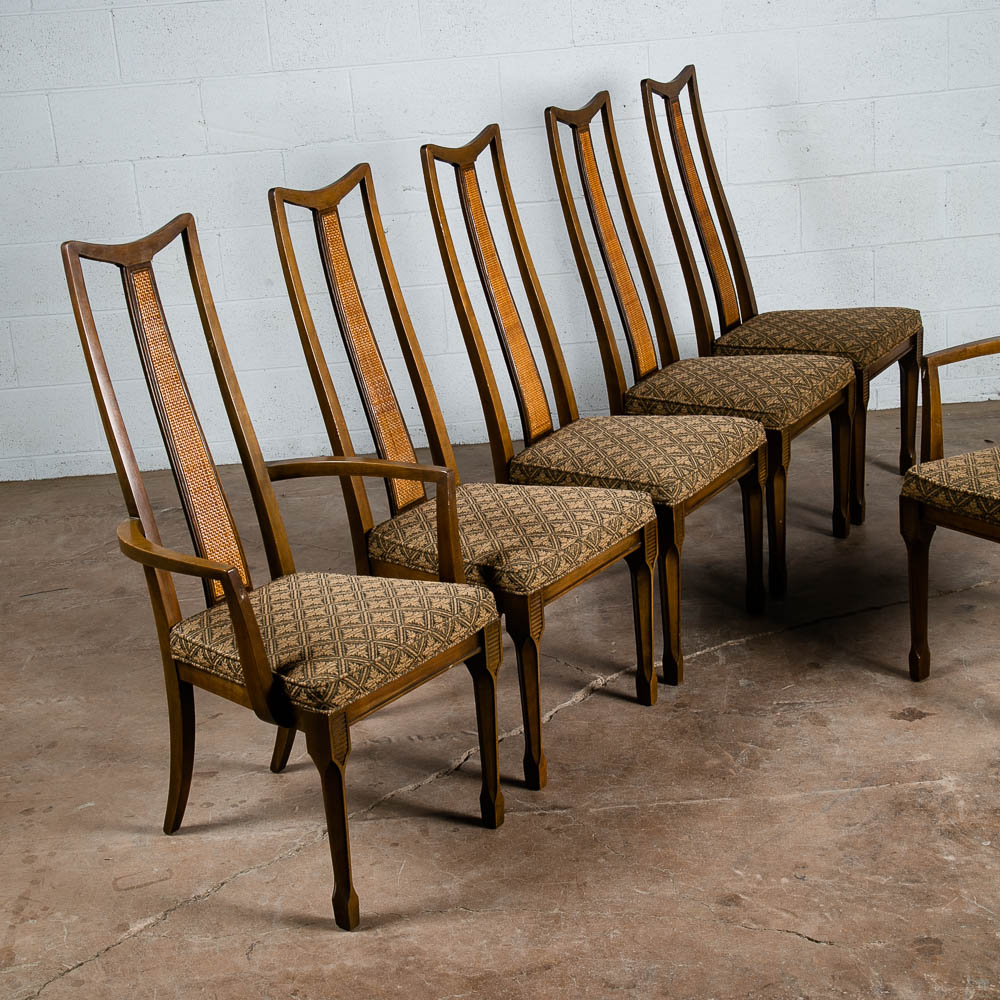 Mid Century Modern Dining Chairs 6 High Back Cane W/ 2 Armchairs Captain Set Mcm - Image 9