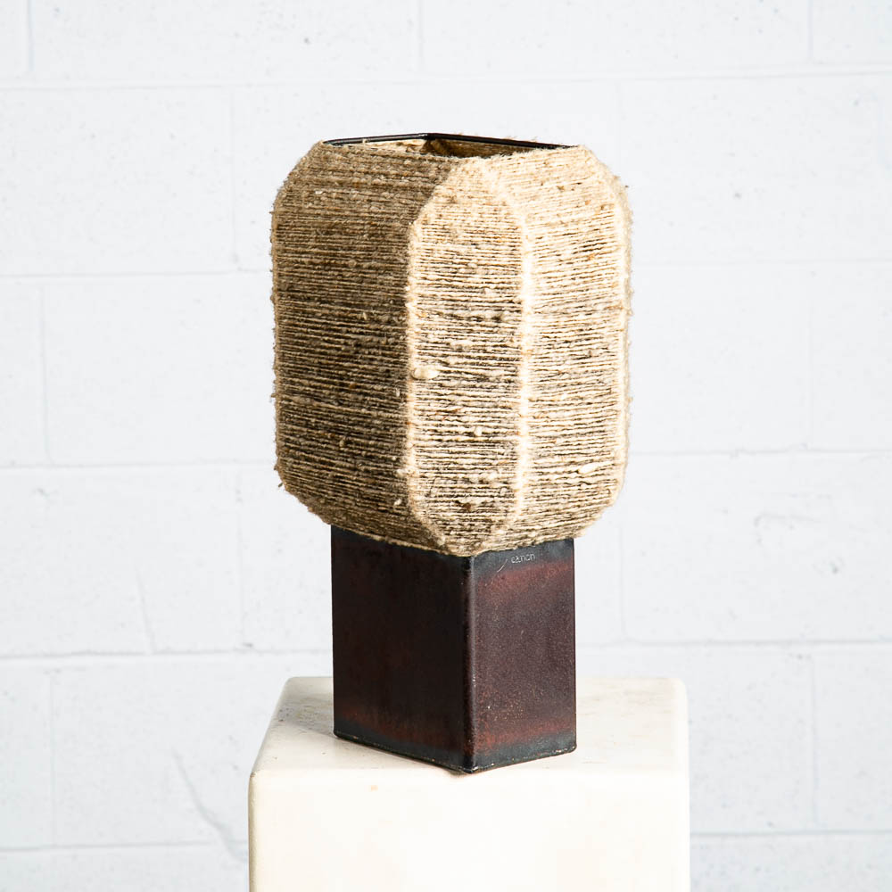 Mid Century Modern Table Lamp Metal Light Studio Made Welded Wool Shade Signed