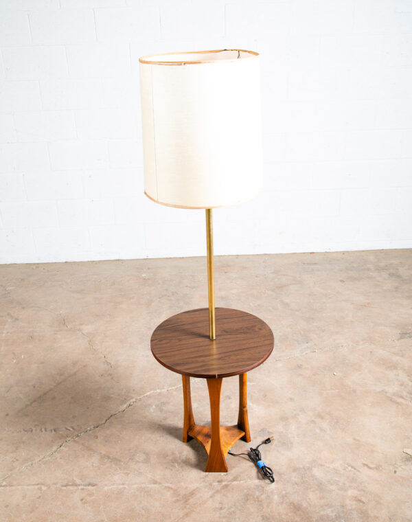 Mid Century Modern Floor Lamp Side Table Modeline Solid Walnut Round Lighting - Image 2