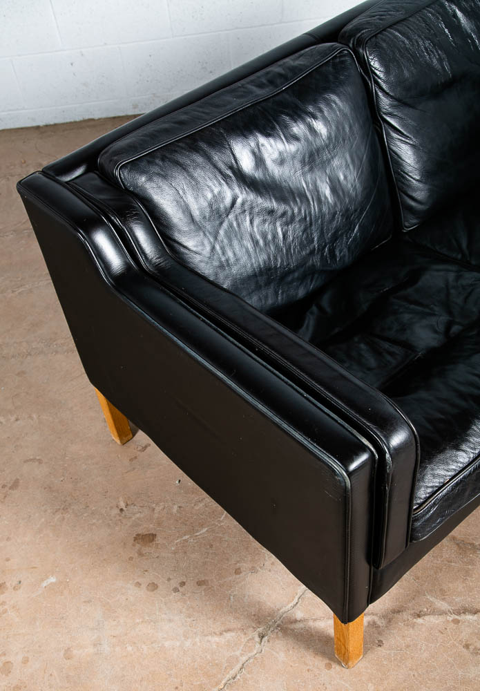 Mid Century Danish Modern Sofa Couch 2 Seat Borge Mogensen Leather Black Settee - Image 11