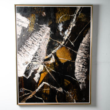 Mid Century Modern Oil Painting Japan Art Signed Black Abstract Expressionism 50