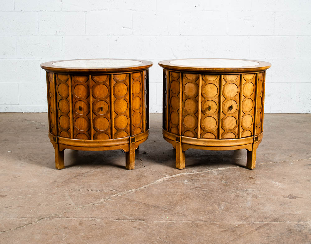 Mid Century Modern Side Tables End Nightstands Round Marble Door SetThomasville - Image 2