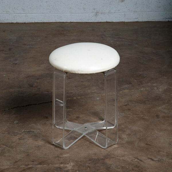Mid Century Modern Stool Seat Vanity Lucite White Vintage Round Karmel Plastics