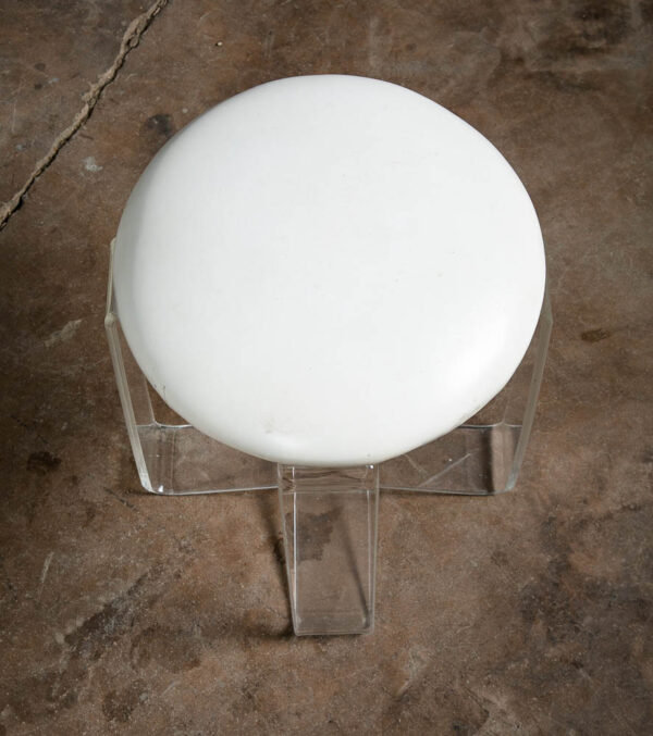 Mid Century Modern Stool Seat Vanity Lucite White Vintage Round Karmel Plastics - Image 3