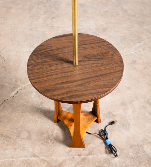 Mid Century Modern Floor Lamp Side Table Modeline Solid Walnut Round Lighting - Image 7