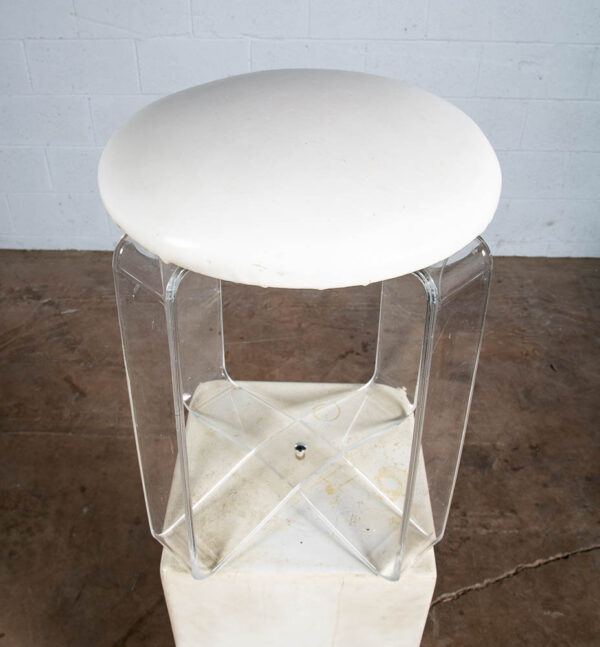 Mid Century Modern Stool Seat Vanity Lucite White Vintage Round Karmel Plastics - Image 7